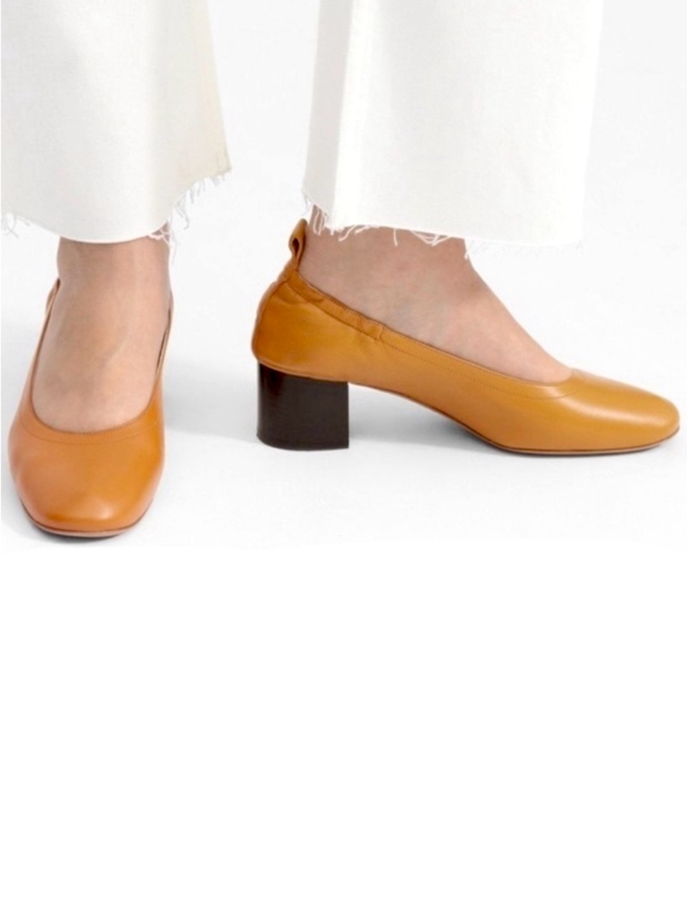 Everlane The Day Heel in Honey Yellow Italian Leather Stacked Heel Size 8.5
